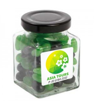 Small Square Jar with Mini Jelly Beans (Corporate Colour)