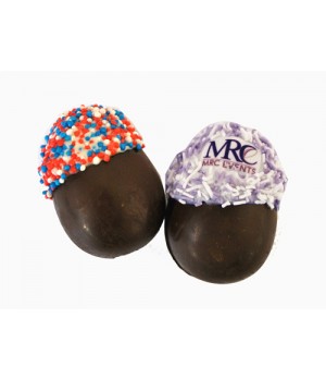 Hollow 3 D Chocolate Dipped Fortune Easter Egg with Sprinkles and with upto 5 custom message insert in cello bag branded with Sticker