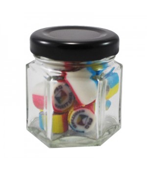 Custom Colour and Flavour Rock Candy in a Small Hexagonal Jar