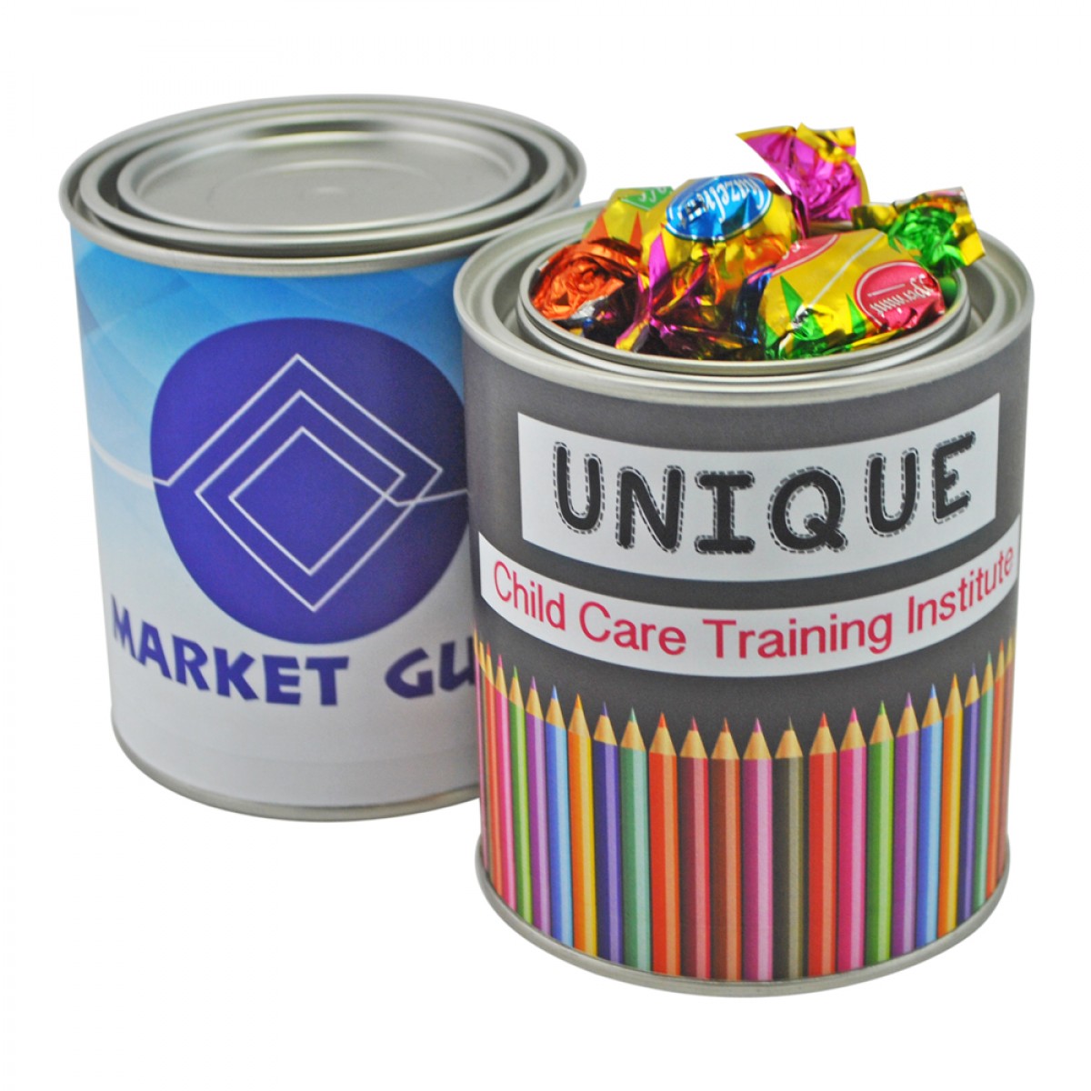 Custom printed discount tin cans