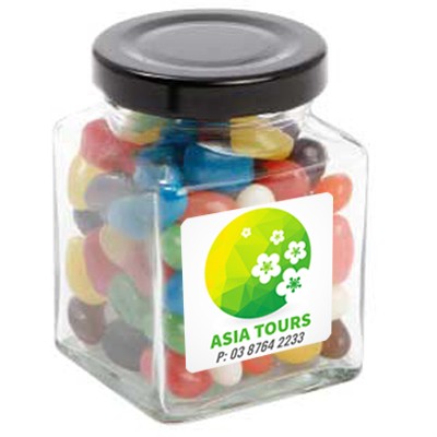 Small Square Jar with Mixed Mini Jelly Beans