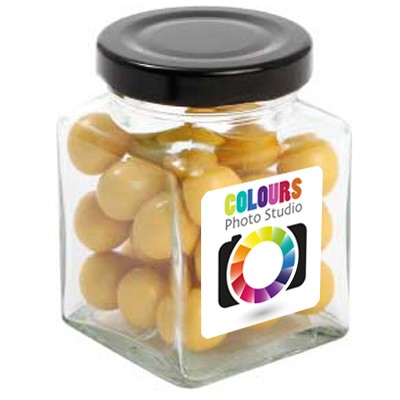 Small Square Jar with Chocolate Balls (Corporate Colour)