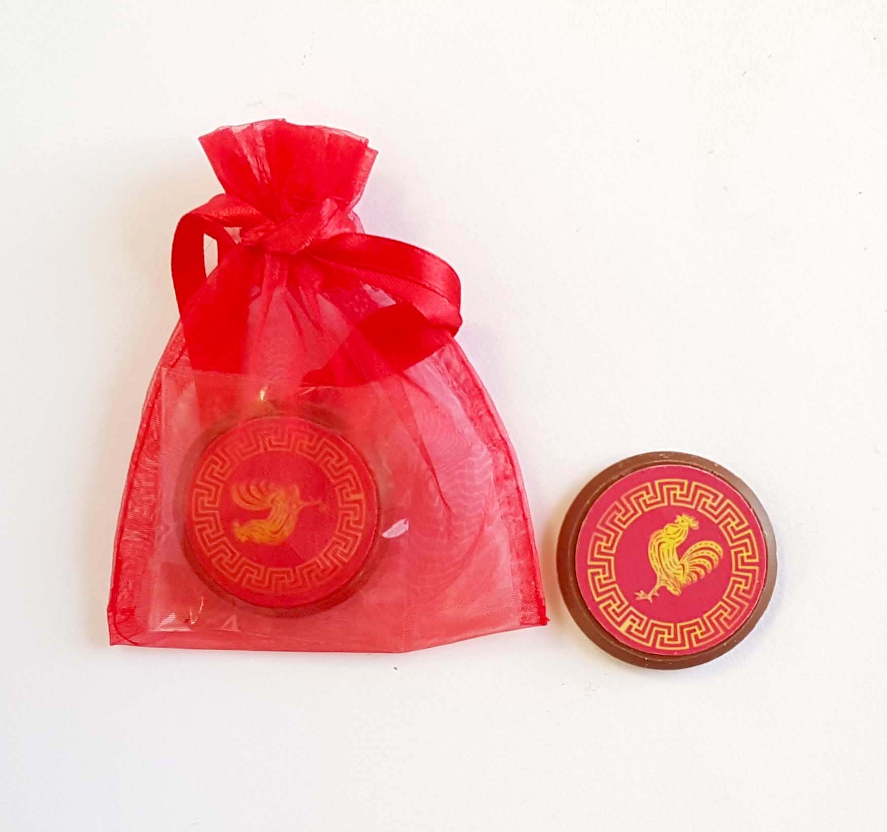Chocolate coins in organza bag