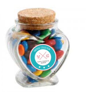 Glass Heart Jar with M&Ms