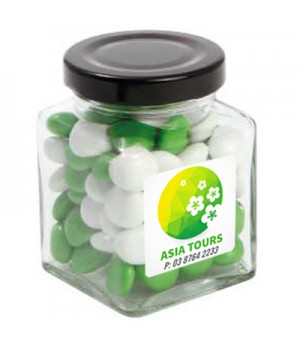Small Square Jar with Chocolate Gems (Corporate Colour)