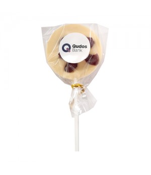 Branded White Chocolate Lollipop with Dried Raspberry