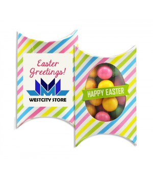 Printed Window Easter Pillow box with Colour Chocolate Balls Mix and Custom Printed Sticker